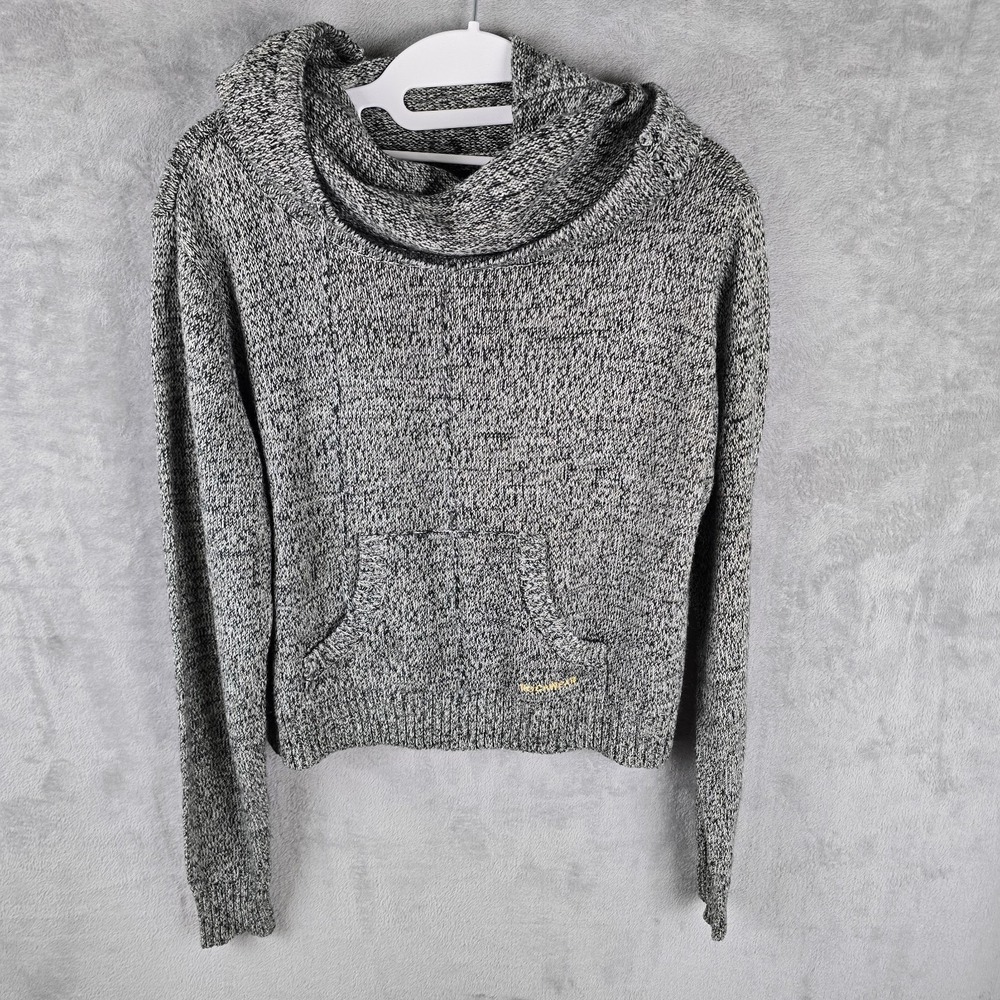 Rocawear Womens XL Marled Knit Cowl Neck Hoodie Sweater Black White 091RW-051364